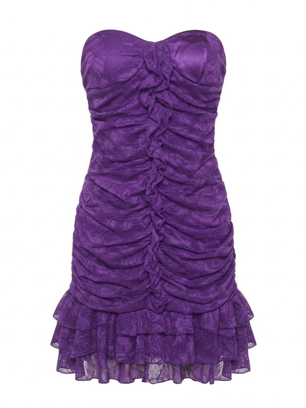 Y2K BEBE Purple Ruched Ruffle Mini Dress Strapless Bodycon Cocktail Small